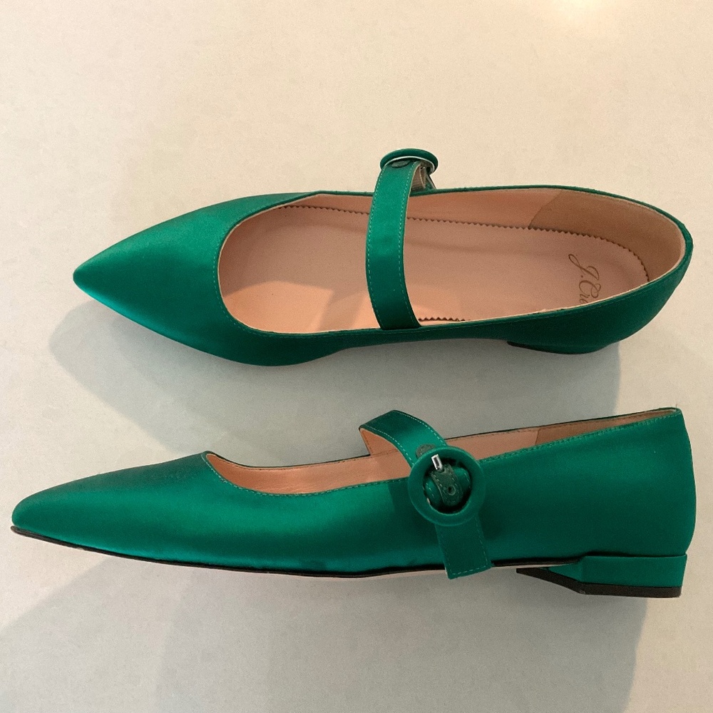 J. CREW Jade Mary Jane Satin W/ Buckle Pointed Toe Flats Size 9 - Picture 7 of 12